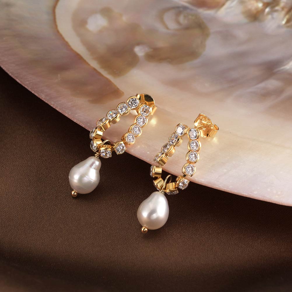 1 Pair Vintage Style Geometric Polishing Plating Baroque Pearls Freshwater Pearl 14k Gold Plated Drop Earrings display picture 4
