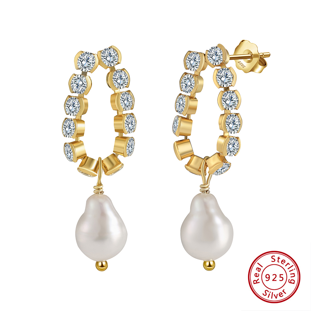 1 Pair Vintage Style Geometric Polishing Plating Baroque Pearls Freshwater Pearl 14k Gold Plated Drop Earrings display picture 1