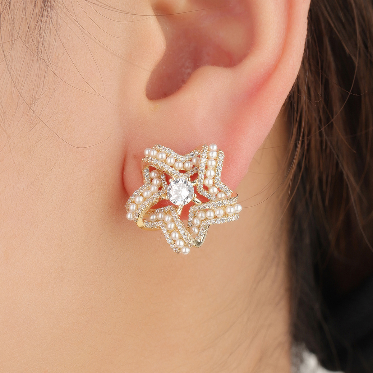1 Pair Ig Style Star Plating Inlay Copper Ear Studs display picture 2
