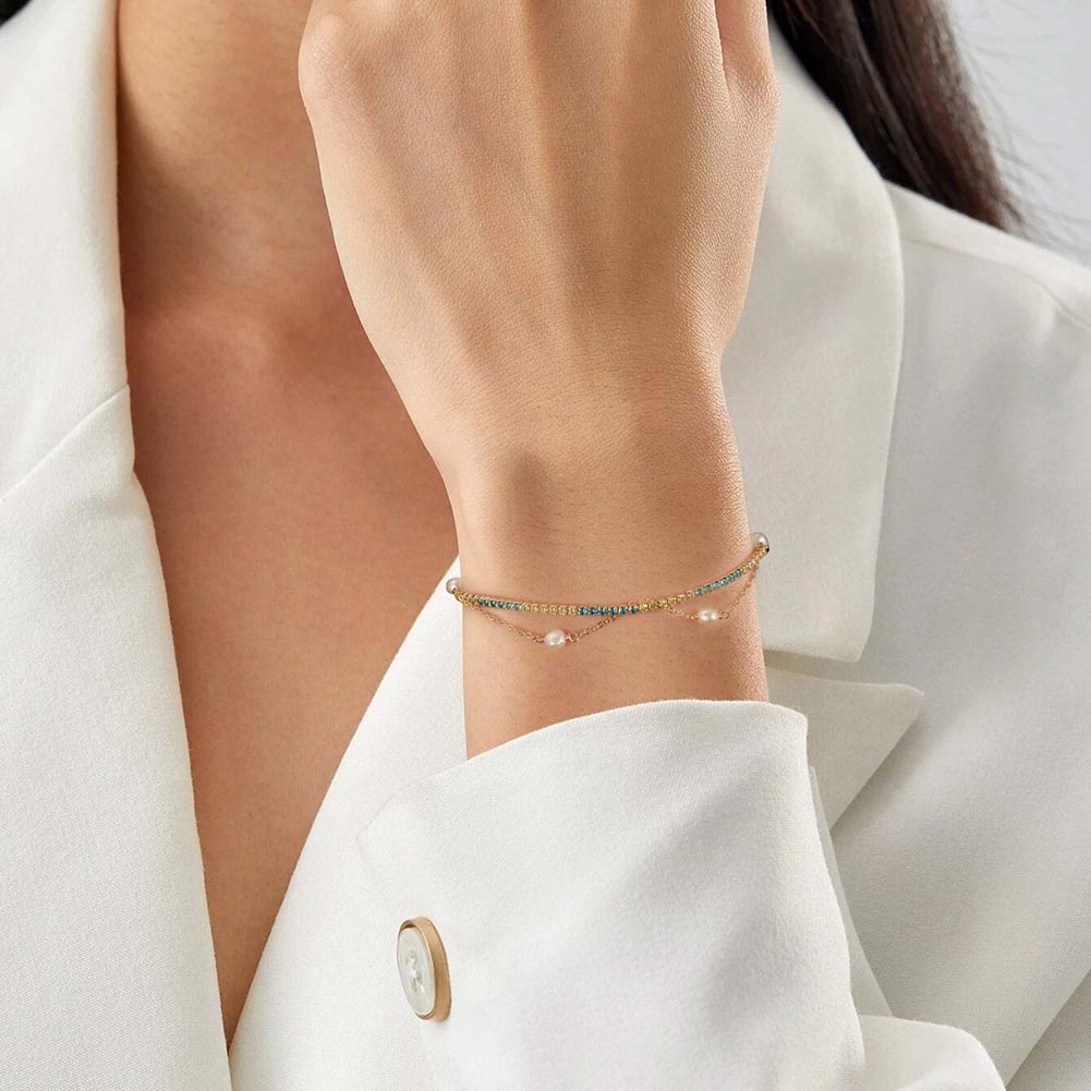 Elegant Simple Style Geometric Freshwater Pearl Sterling Silver Plating 14k Gold Plated Bracelets display picture 2