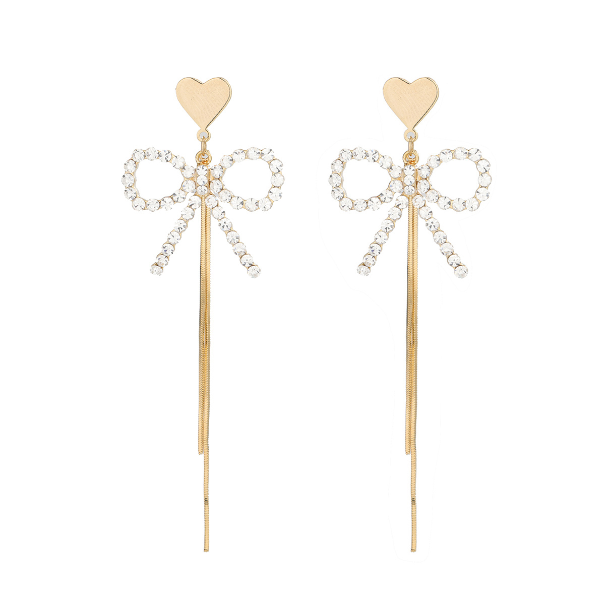 1 Pair IG Style Simple Style Tassel Bow Knot Plating Inlay Copper Drop Earrings display picture 1