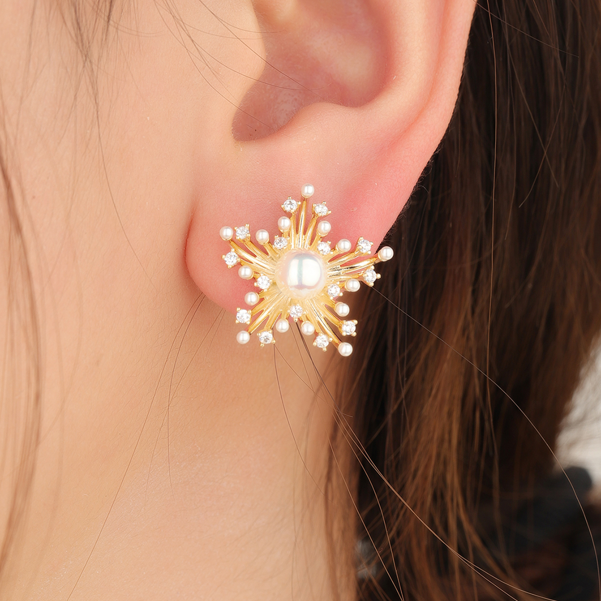 1 Pair Ig Style Star Plating Copper Ear Studs display picture 1