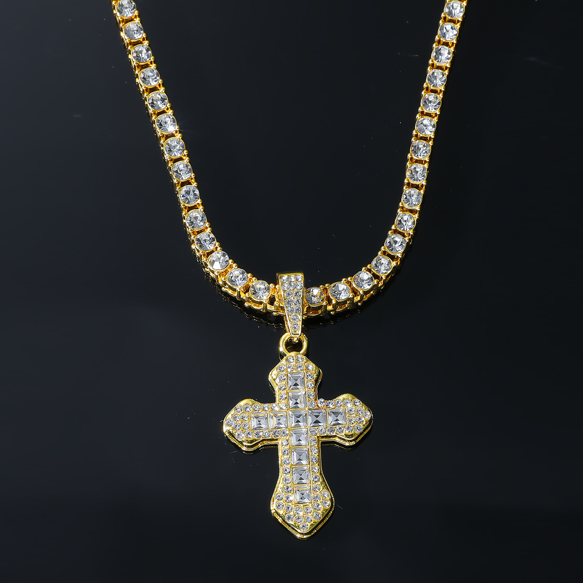 Casual Cross Alloy Rhinestones Men's Pendant Necklace display picture 5