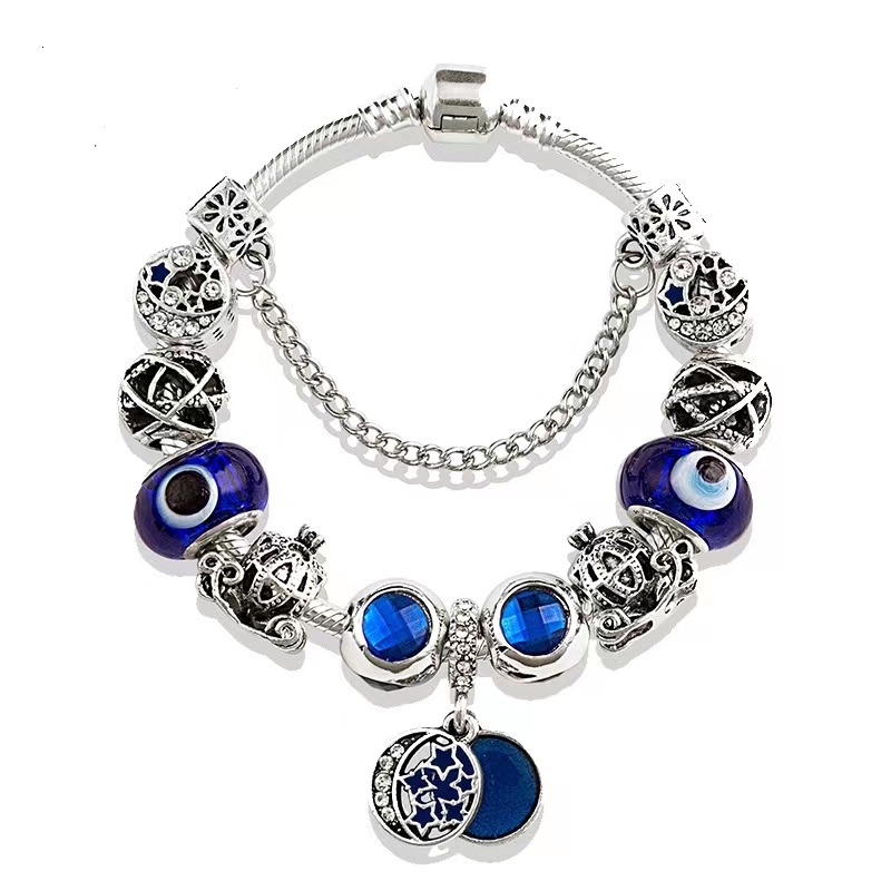 Punk Color Block Alloy Plating Inlay Rhinestones Glass Bead Silver Plated Women's Bangle display picture 3