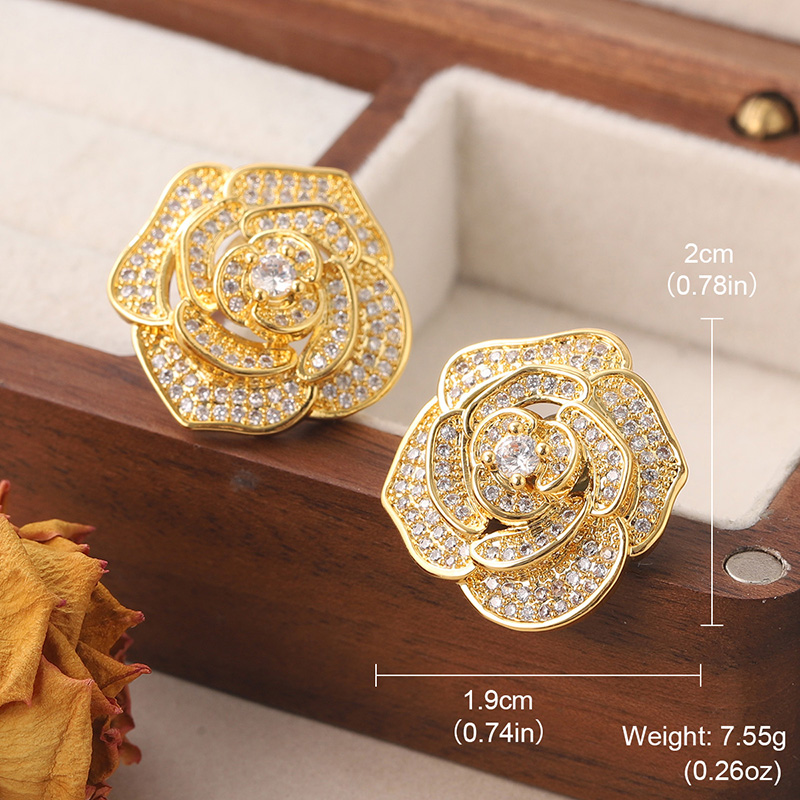 1 Pair French Style Sweet Rose Inlay Copper Zircon Ear Studs display picture 2