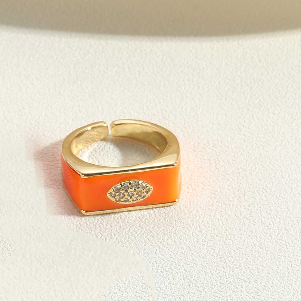 Vintage-stil Einfacher Stil Pendeln Teufels Auge Kupfer Emaille Überzug Inlay Zirkon 14 Karat Vergoldet Offener Ring display picture 3