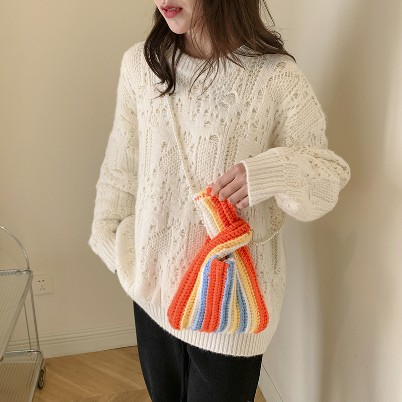 Women's Knit Rainbow Classic Style Beading Sewing Thread Square Open Fashion Backpack display picture 1