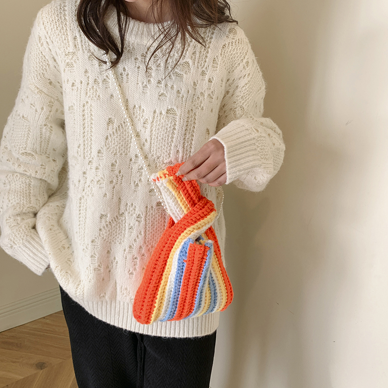 Women's Knit Rainbow Classic Style Beading Sewing Thread Square Open Fashion Backpack display picture 4