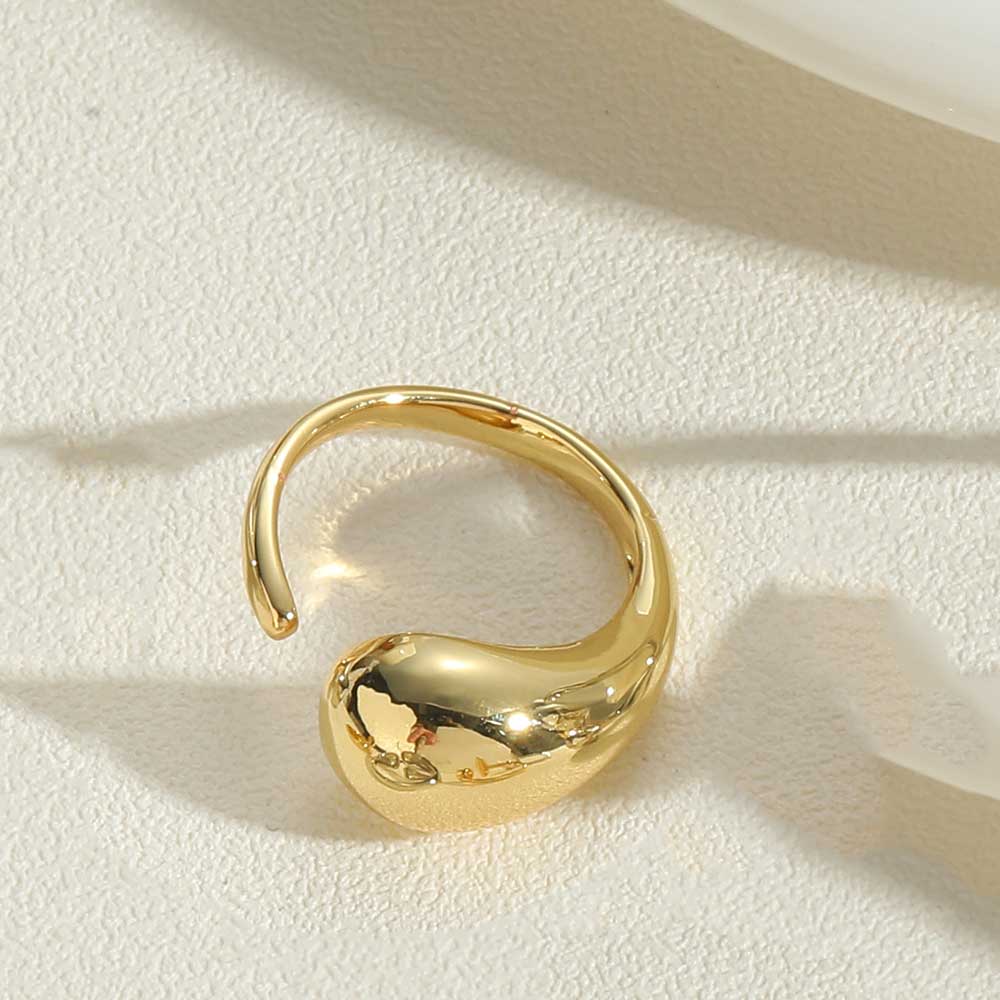 Vintage Style Simple Style Commute Water Droplets Solid Color Copper Plating 14k Gold Plated Open Rings display picture 1