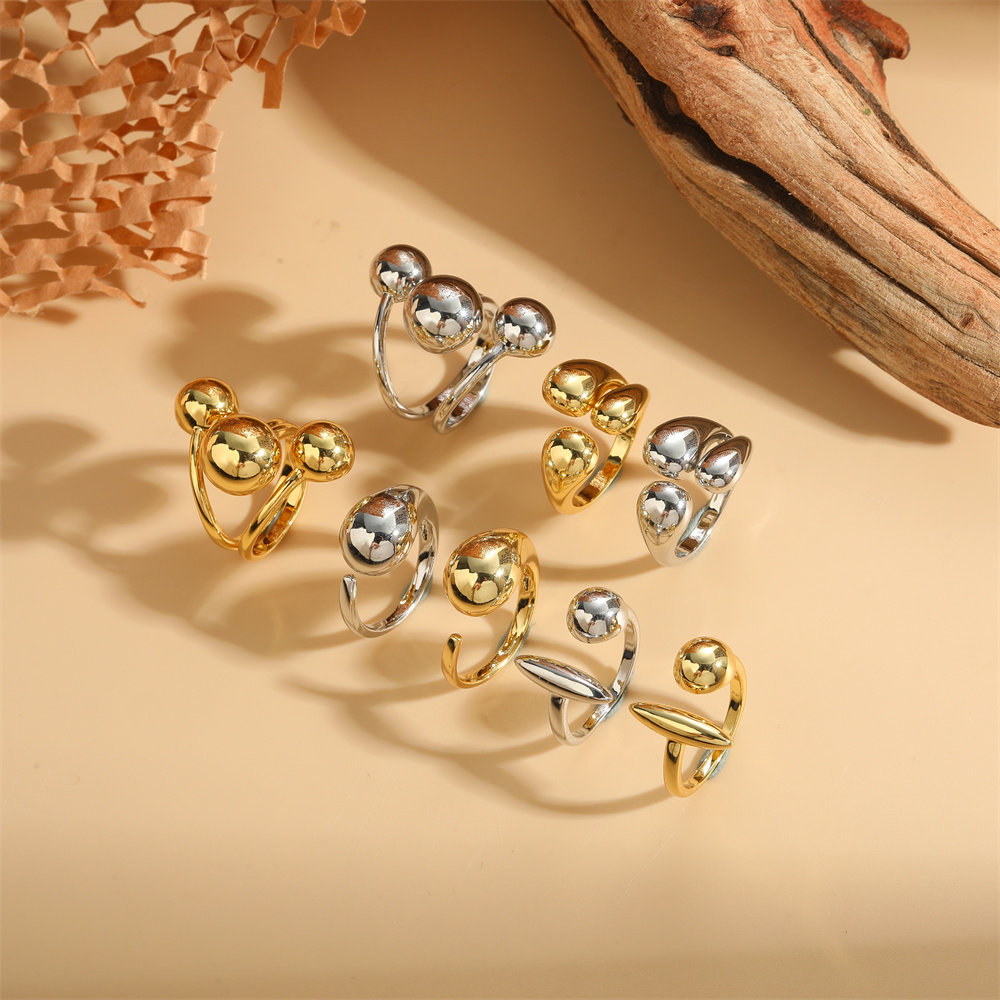 Vintage Style Simple Style Commute Water Droplets Solid Color Copper Plating 14k Gold Plated Open Rings display picture 8