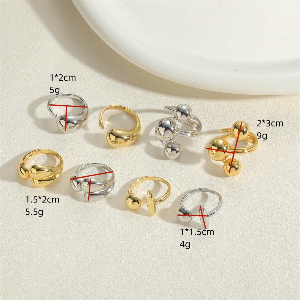 Vintage Style Simple Style Commute Water Droplets Solid Color Copper Plating 14k Gold Plated Open Rings display picture 10