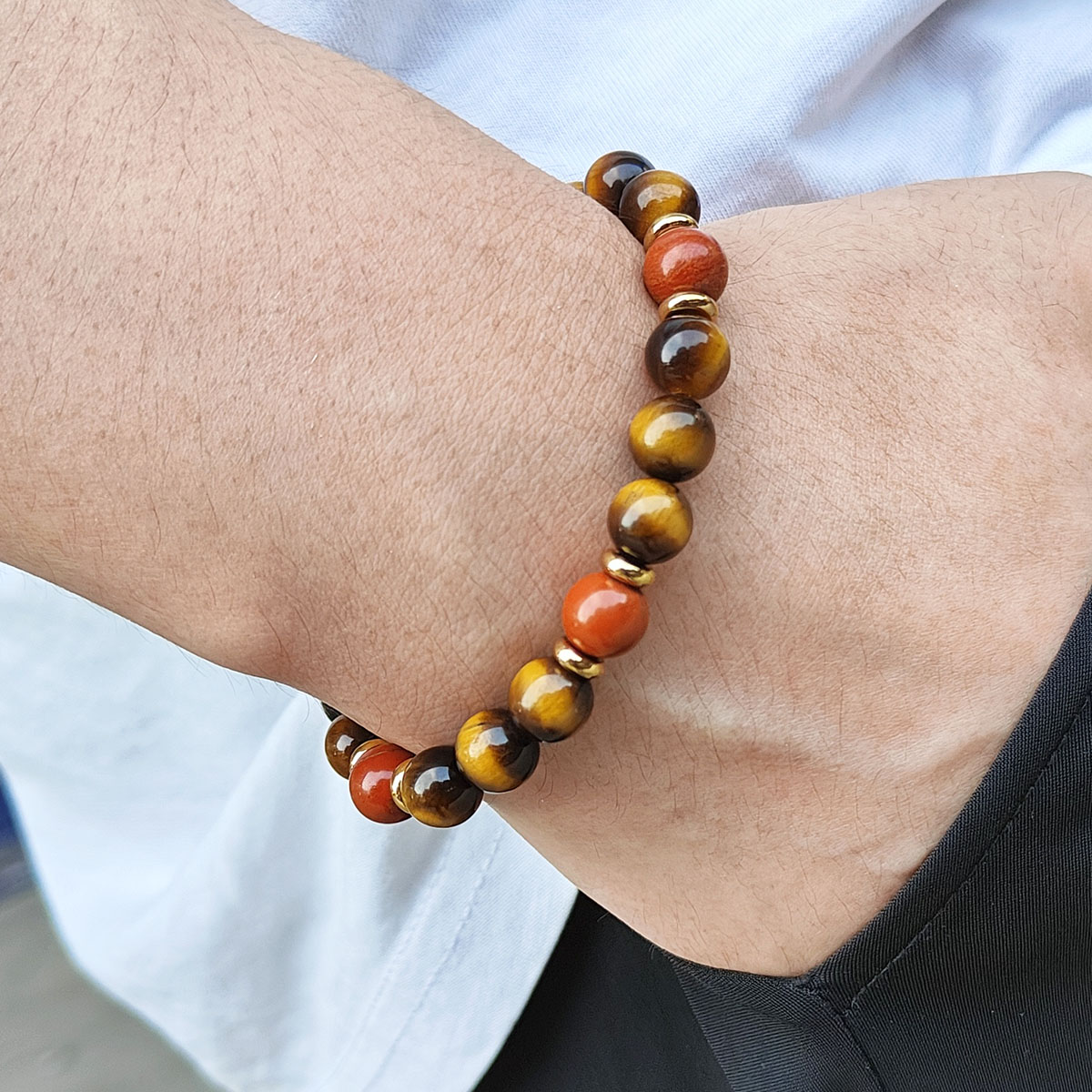 Simple Style Round Stainless Steel Natural Stone Beaded Men's Bracelets display picture 6