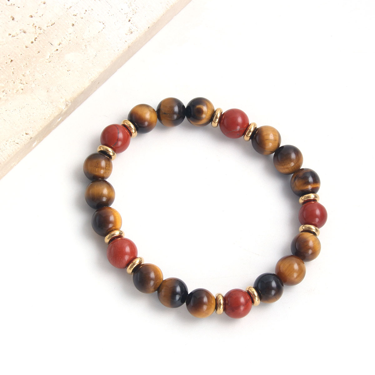 Simple Style Round Stainless Steel Natural Stone Beaded Men's Bracelets display picture 5