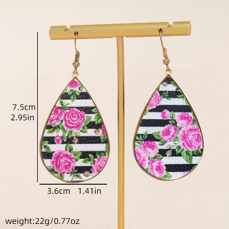 1 Pair Vintage Style Stripe Water Droplets Flower Pu Leather Alloy Drop Earrings display picture 1