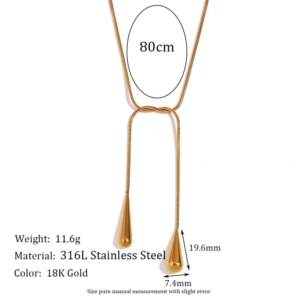 Einfacher Stil Klassischer Stil Wassertropfen Einfarbig Rostfreier Stahl Überzug 18 Karat Vergoldet Halskette display picture 2