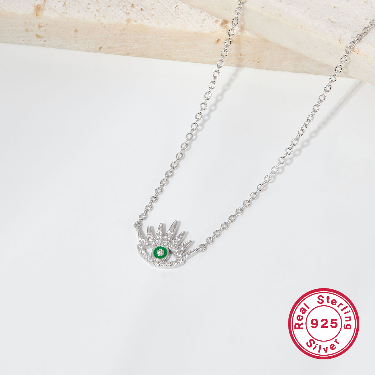 Style Ig Style Simple L'oeil Du Diable Argent Sterling Placage Incruster Turquoise Zircon Or Blanc Plaqué Pendentif display picture 9