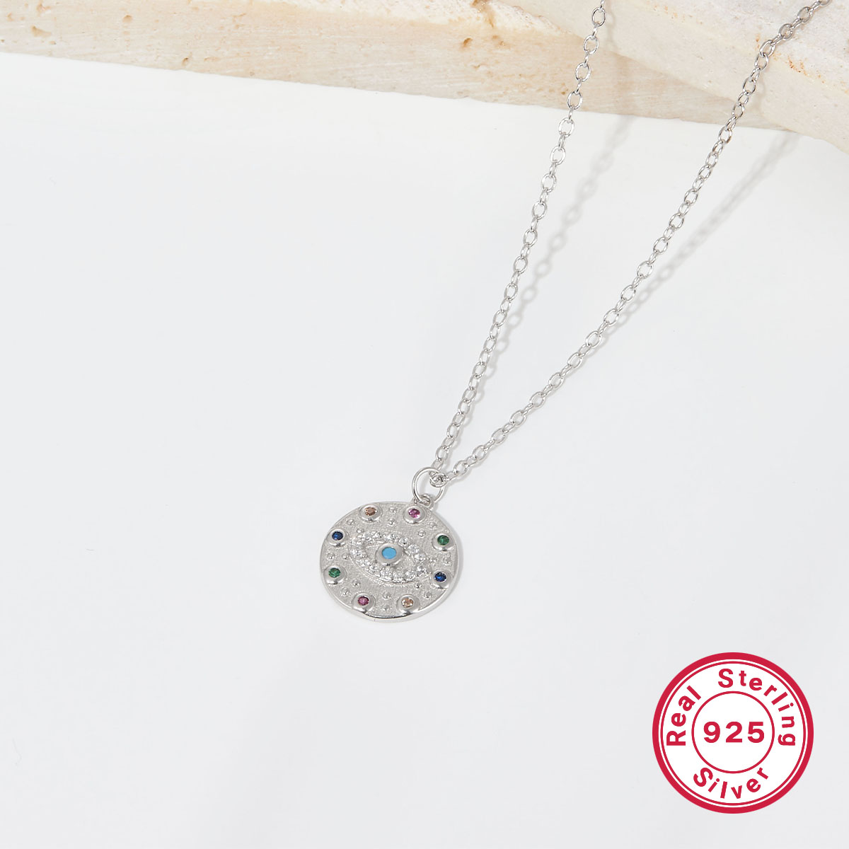 Style Ig Style Simple L'oeil Du Diable Argent Sterling Placage Incruster Turquoise Zircon Or Blanc Plaqué Pendentif display picture 6