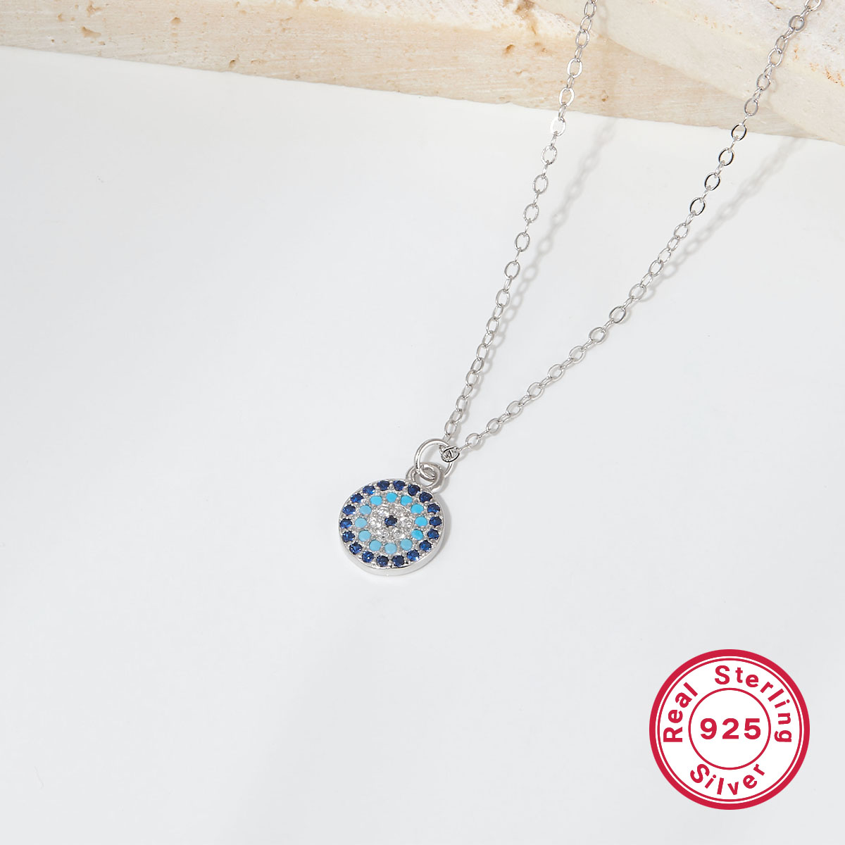 Ig Style Simple Style Devil's Eye Sterling Silver Plating Inlay Turquoise Zircon White Gold Plated Pendant Necklace display picture 7