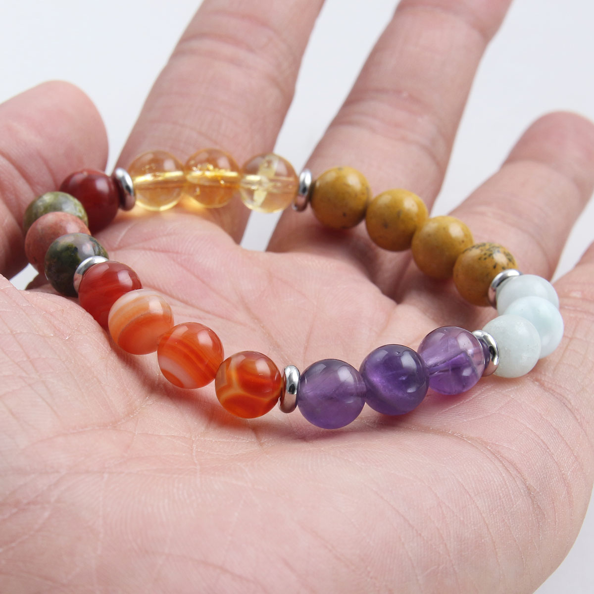 Simple Style Commute Round Stainless Steel Natural Stone Amethyst Beaded Bracelets display picture 6