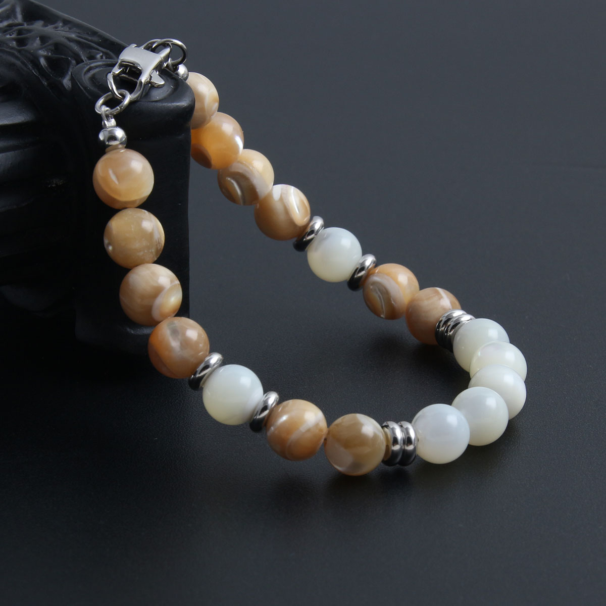 Basic Simple Style Color Block 304 Stainless Steel Natural Stone Beaded Buckle Chain Women's Bracelets display picture 5