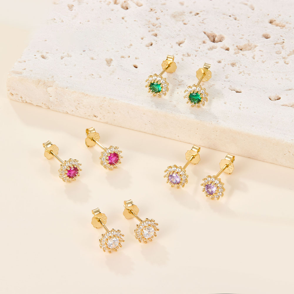 1 Pair Simple Style Sunflower Plating Inlay Sterling Silver Zircon 18k Gold Plated Ear Studs display picture 2