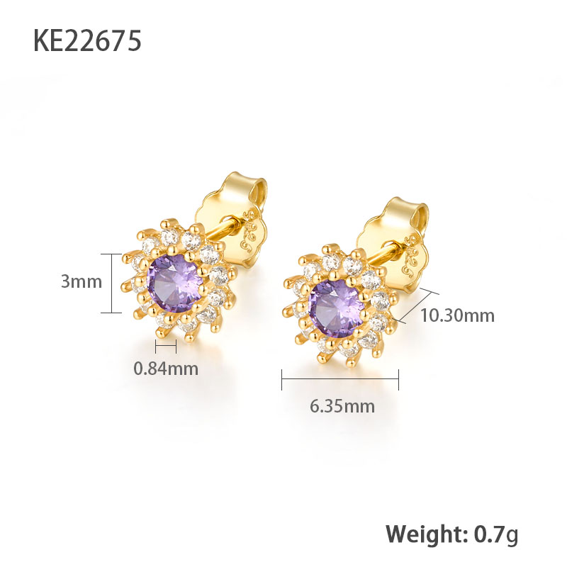 1 Pair Simple Style Sunflower Plating Inlay Sterling Silver Zircon 18k Gold Plated Ear Studs display picture 1
