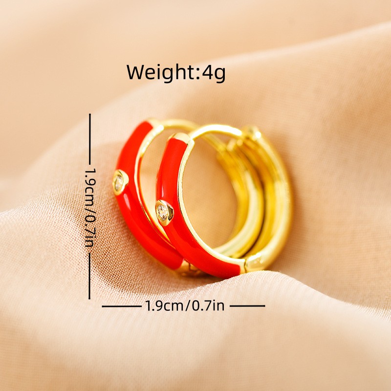 1 Pair Simple Style Round Enamel Plating Inlay Copper Zircon 18k Gold Plated Earrings display picture 6