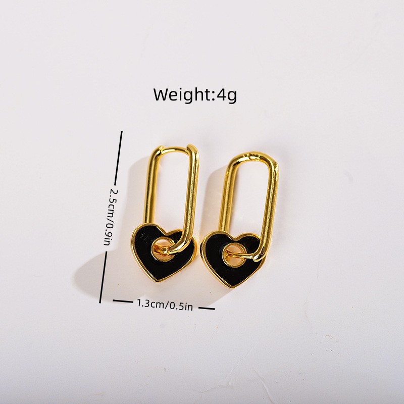 1 Pair Simple Style Heart Shape Enamel Plating Copper 18k Gold Plated Drop Earrings display picture 5
