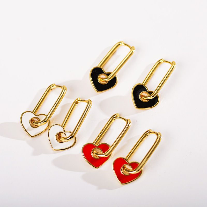 1 Pair Simple Style Heart Shape Enamel Plating Copper 18k Gold Plated Drop Earrings display picture 6