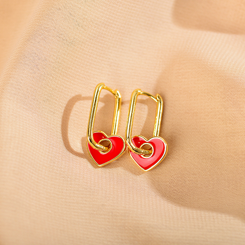1 Pair Simple Style Heart Shape Enamel Plating Copper 18k Gold Plated Drop Earrings display picture 7