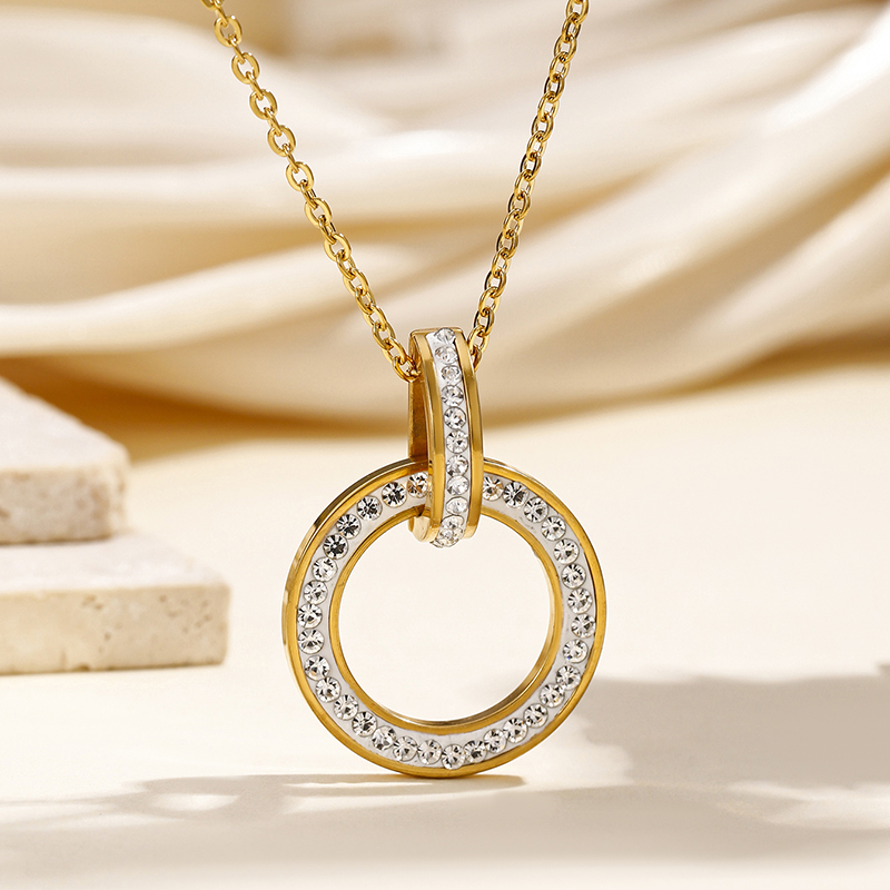 Elegant Luxurious Circle Stainless Steel Hollow Out Zircon Pendant Necklace display picture 4
