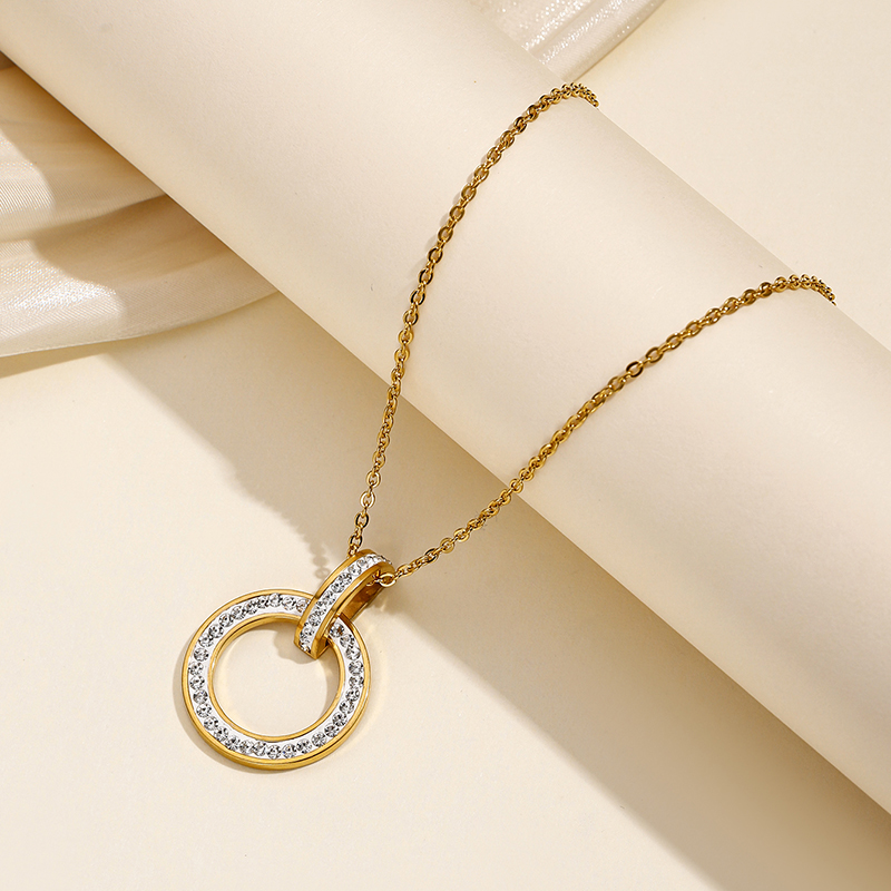 Elegant Luxurious Circle Stainless Steel Hollow Out Zircon Pendant Necklace display picture 6