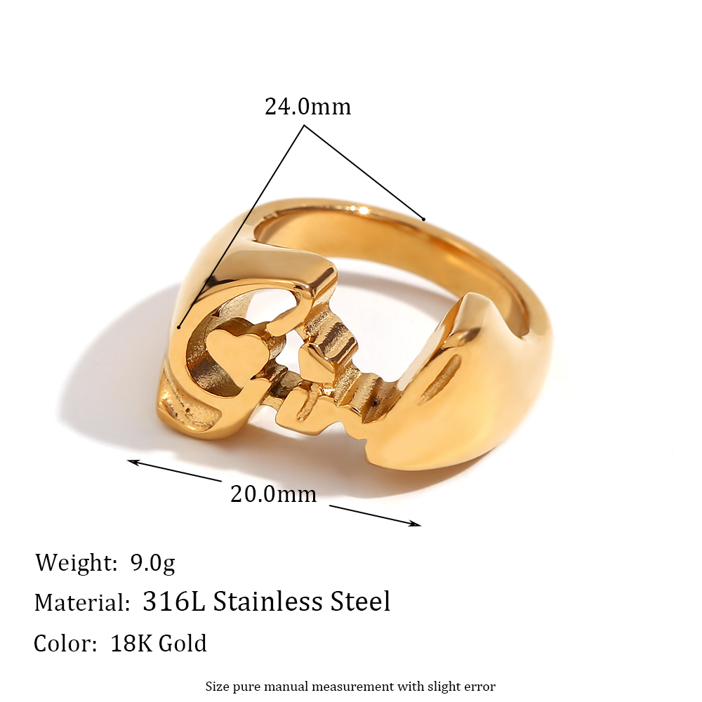 Simple Style Classic Style Letter Heart Shape Solid Color Stainless Steel Plating 18k Gold Plated Rings display picture 2
