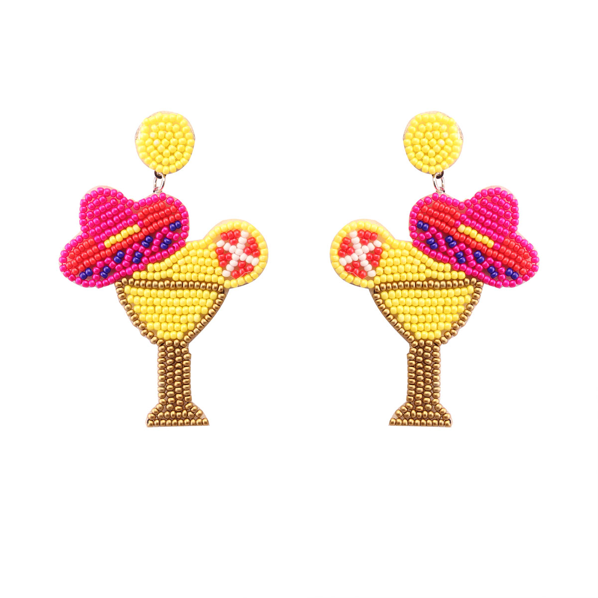 1 Pair Beach Wine Glass Beaded Stainless Steel Cloth Glass Drop Earrings display picture 2