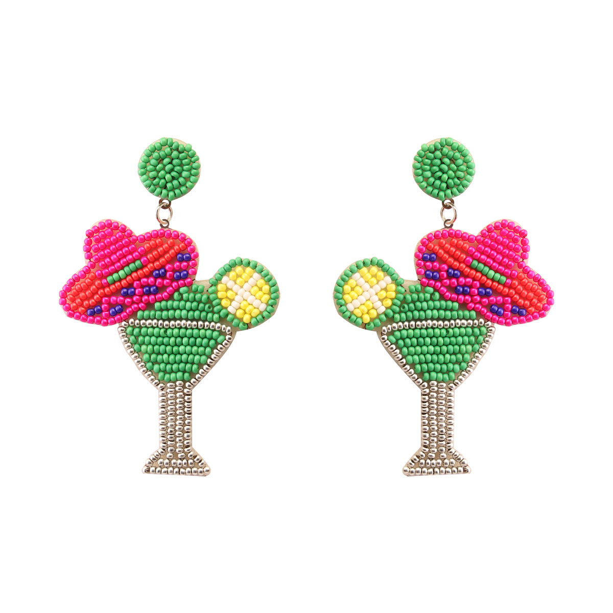 1 Pair Beach Wine Glass Beaded Stainless Steel Cloth Glass Drop Earrings display picture 3