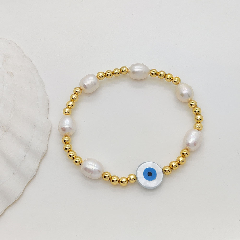 Ig Style Devil's Eye Eye Freshwater Pearl Copper Women's Bracelets display picture 1