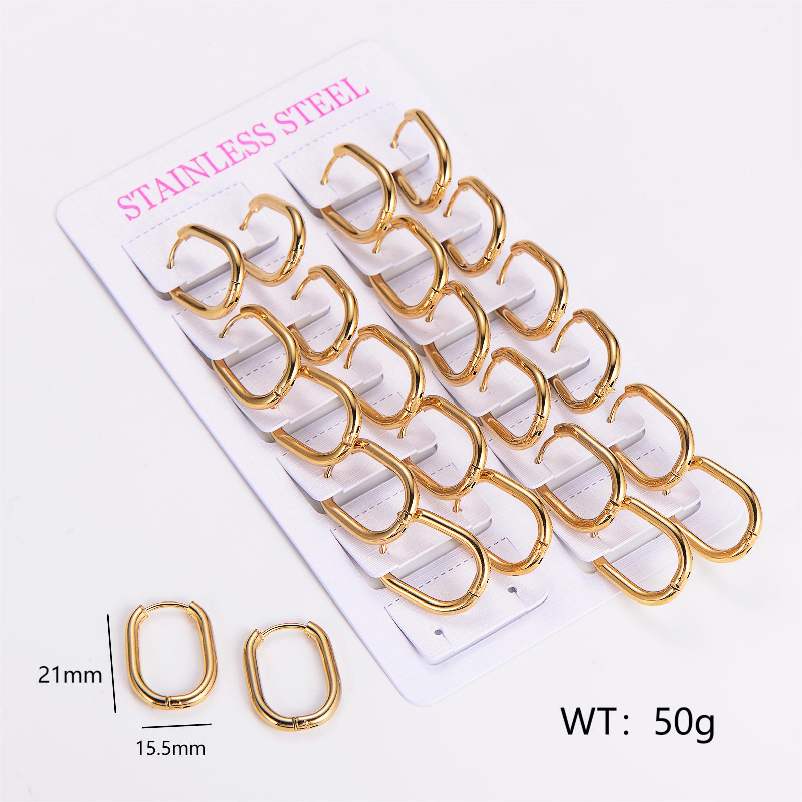 12 Pairs Simple Style Solid Color Asymmetrical Plating Stainless Steel 18K Gold Plated Hoop Earrings display picture 5