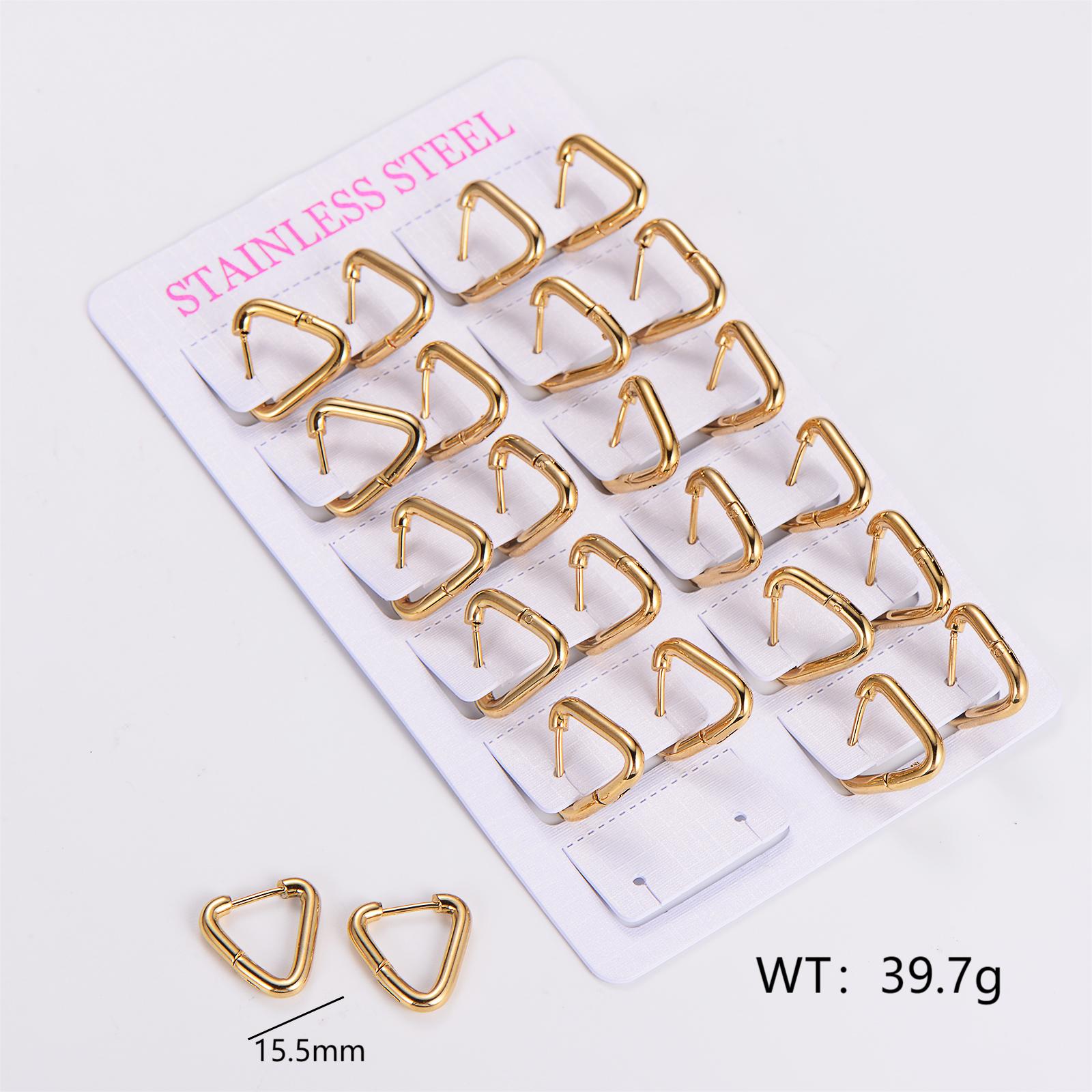 12 Pairs Simple Style Solid Color Asymmetrical Plating Stainless Steel 18K Gold Plated Hoop Earrings display picture 3