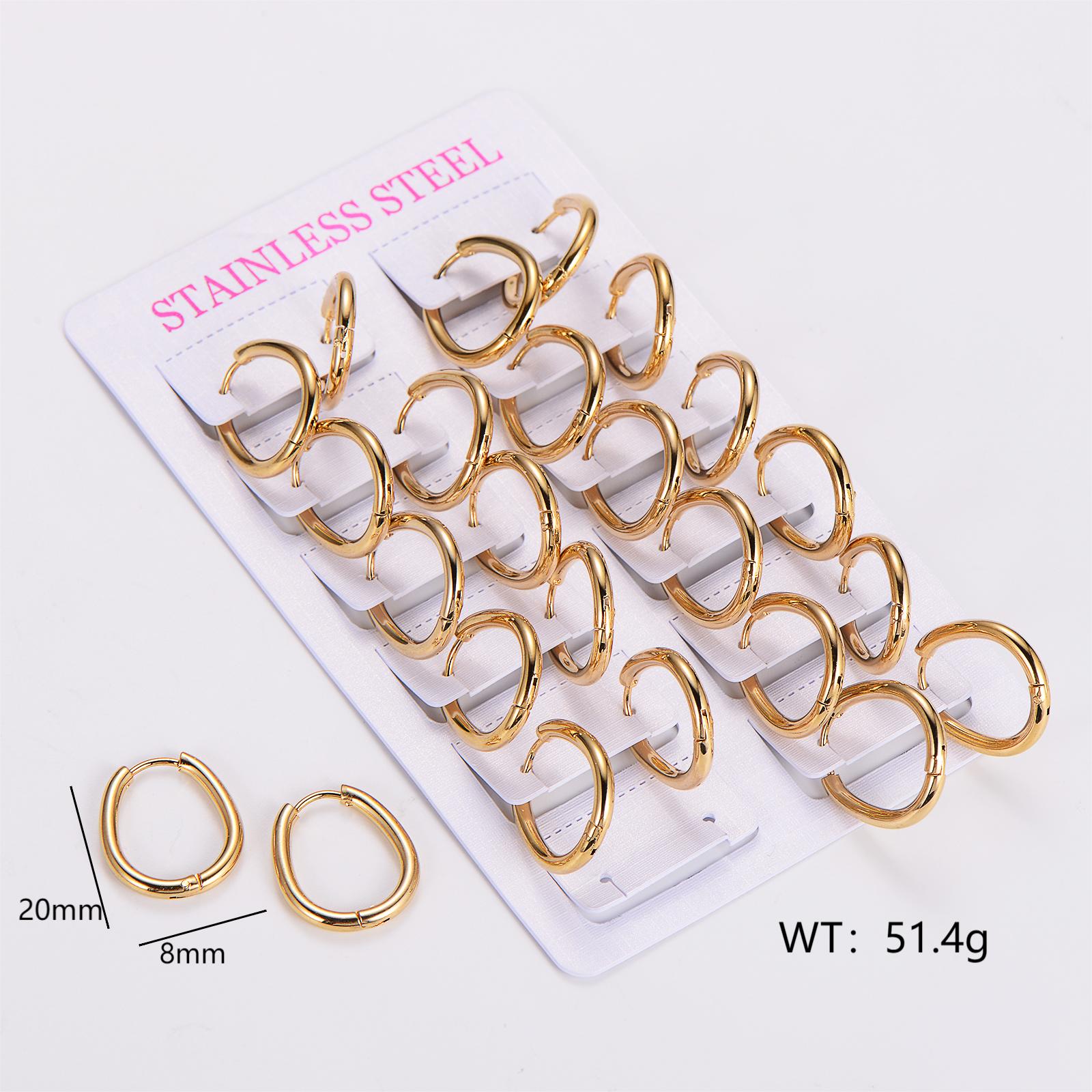12 Pairs Simple Style Solid Color Asymmetrical Plating Stainless Steel 18K Gold Plated Hoop Earrings display picture 6