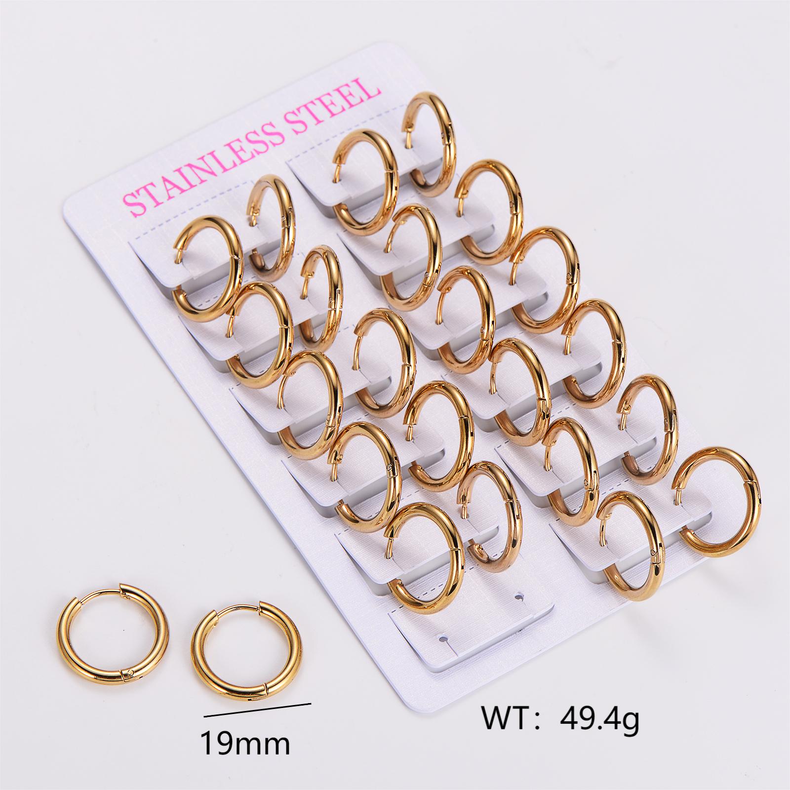 12 Pairs Simple Style Solid Color Asymmetrical Plating Stainless Steel 18K Gold Plated Hoop Earrings display picture 10