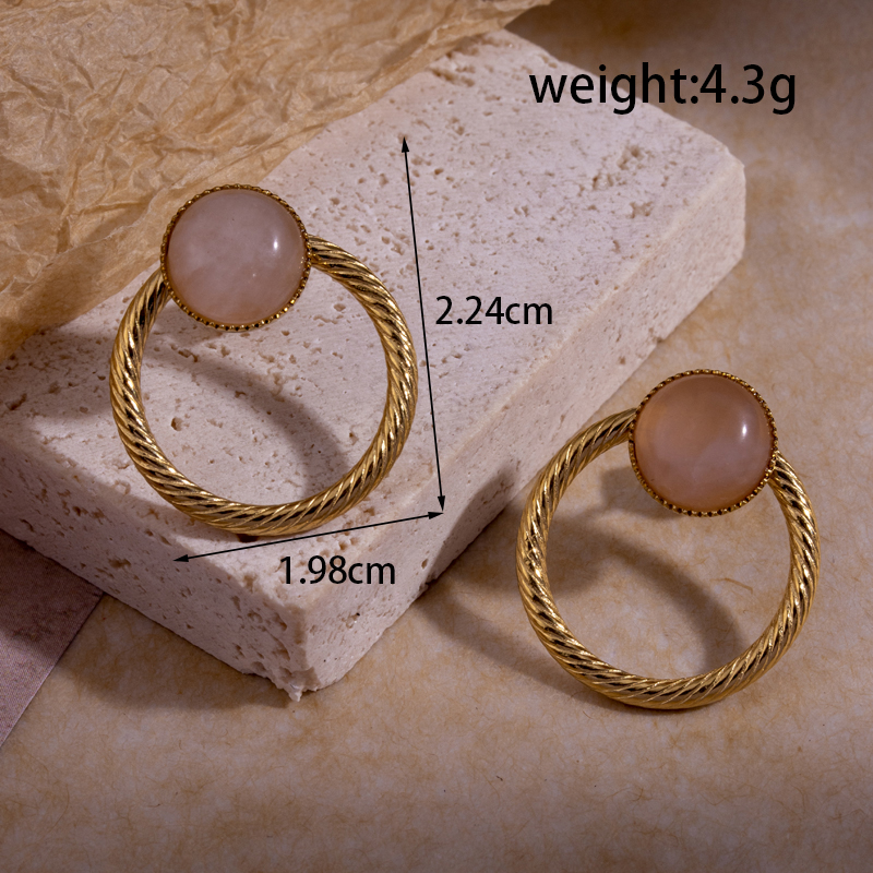 1 Pair Simple Style Circle Square Moon Plating Inlay Stainless Steel Artificial Gemstones 18k Gold Plated Earrings display picture 6