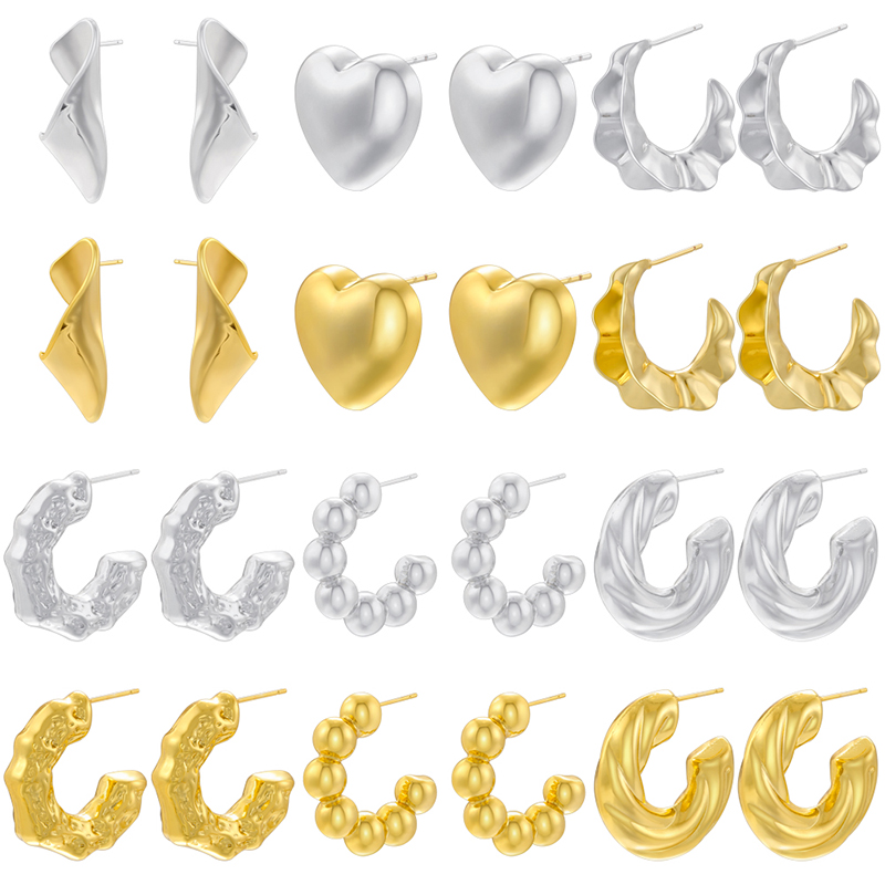 1 Pair Vintage Style Exaggerated Simple Style C Shape Heart Shape Solid Color Plating Brass Ear Studs display picture 13