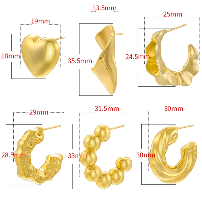 1 Pair Vintage Style Exaggerated Simple Style C Shape Heart Shape Solid Color Plating Brass Ear Studs display picture 14