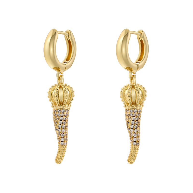 1 Pair Exaggerated Cool Style Crown Chili Plating Inlay Brass Zircon 18k Gold Plated Drop Earrings display picture 3