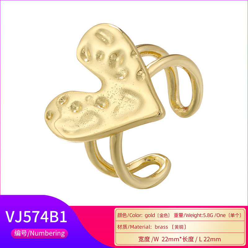 Vintage Style Simple Style Irregular Red Heart Petal Copper Plating Inlay Zircon 18k Gold Plated Open Rings display picture 25