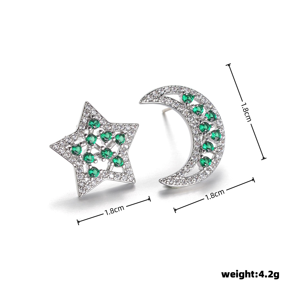 1 Pair Hip-hop Modern Style Artistic Star Moon Plating Hollow Out Inlay Copper Alloy Zircon White Gold Plated Ear Studs display picture 1