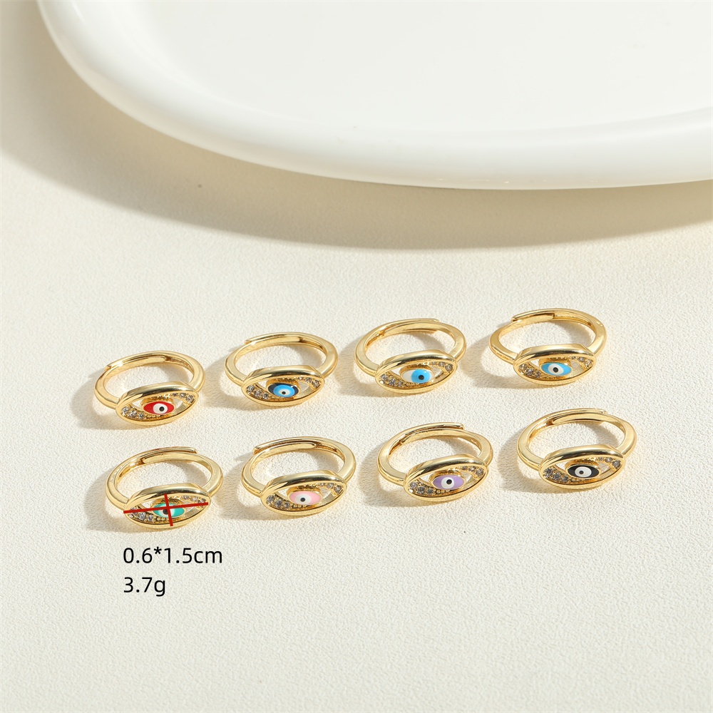 Wholesale Simple Style Classic Style Devil's Eye Copper Enamel Plating Inlay 14k Gold Plated Zircon Adjustable Ring display picture 7