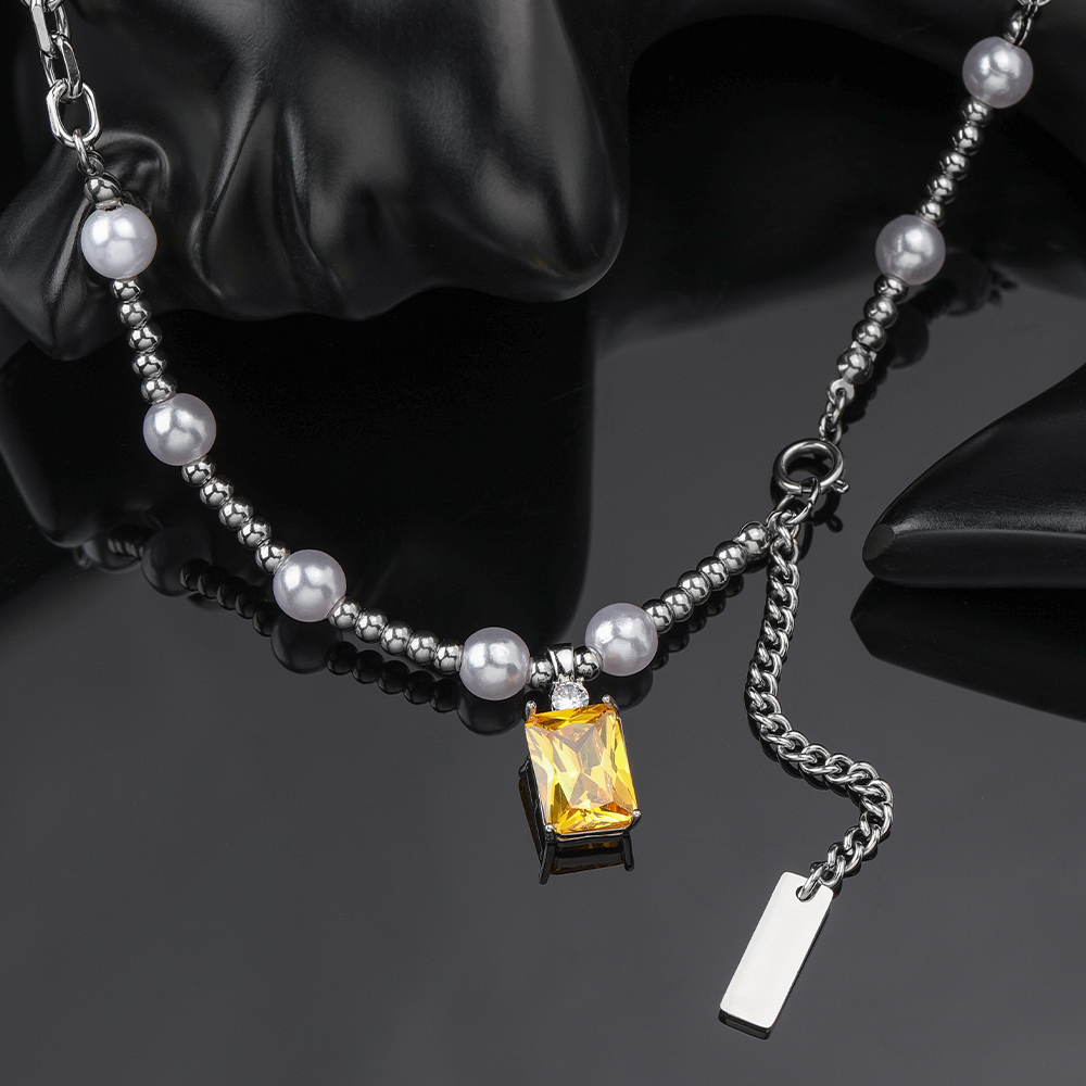 Simple Style Color Block Square 304 Stainless Steel Zircon Unisex Necklace display picture 3