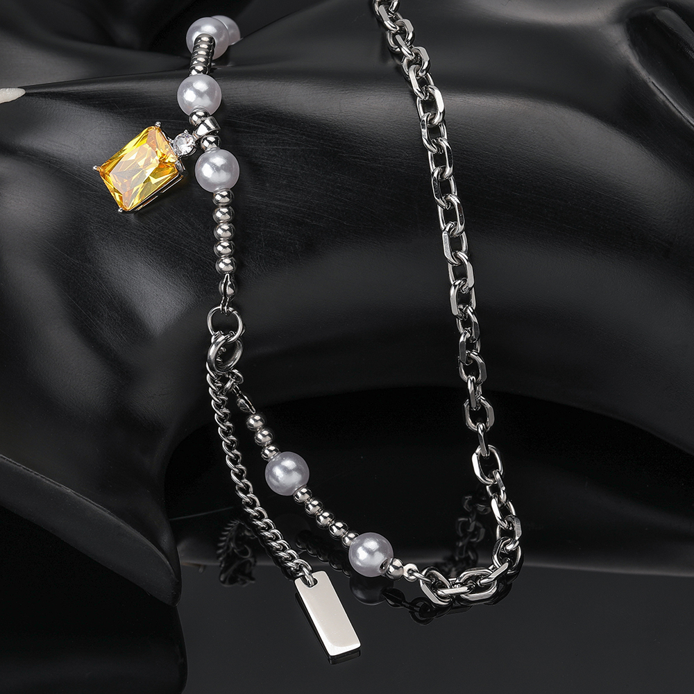 Einfacher Stil Farbblock Quadrat Edelstahl 304 Zirkon Unisex Halskette display picture 6