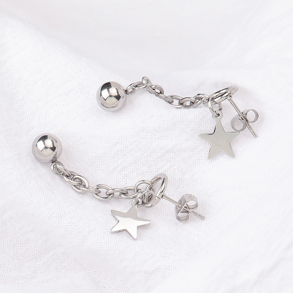 1 Pair Simple Style Star Ball Plating Chain 304 Stainless Steel Drop Earrings display picture 4